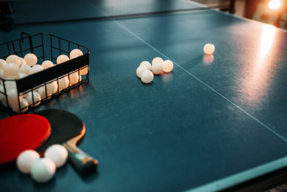 Stůl, mičky i pálka na ping pong